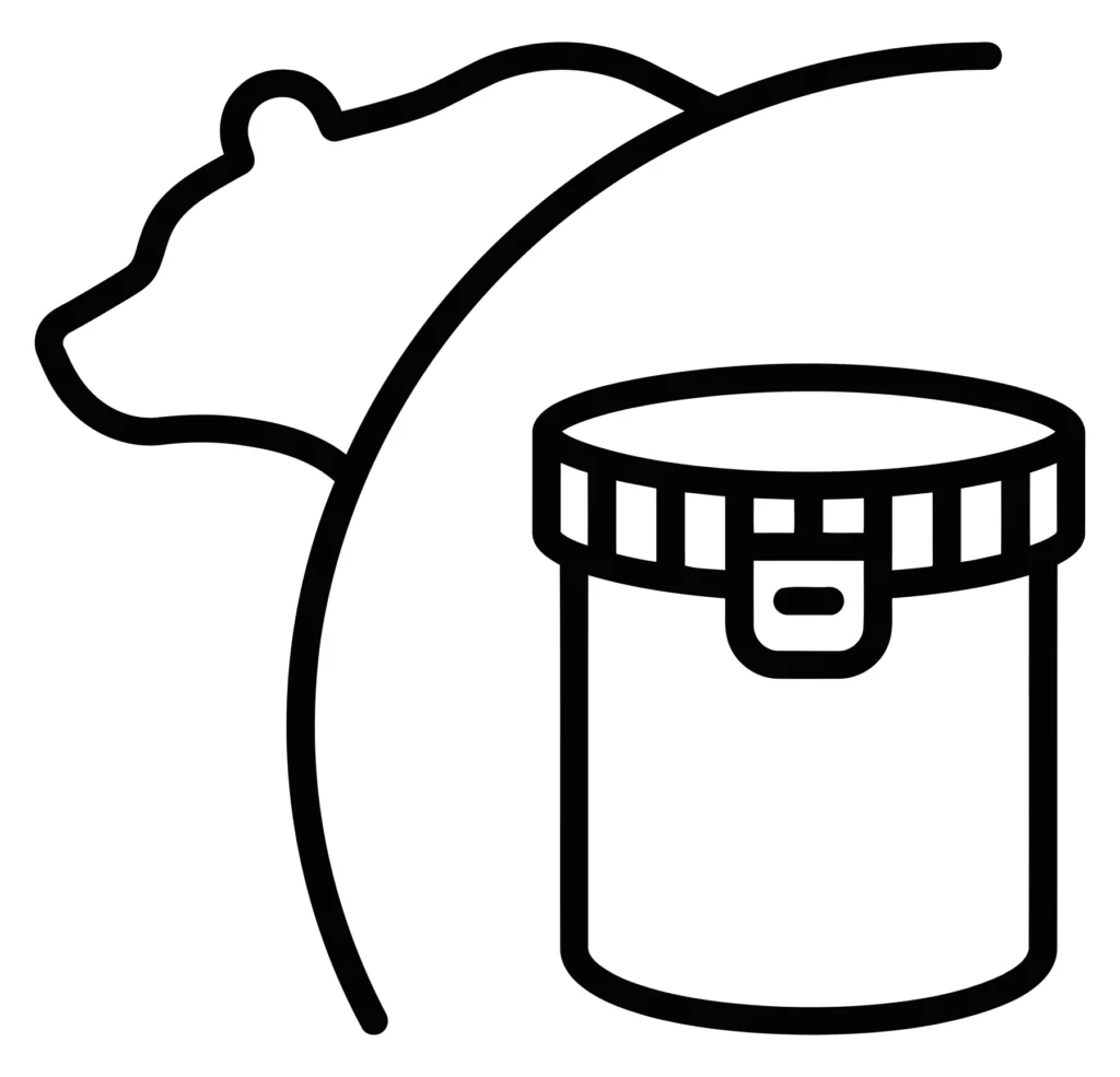 bearresistant food storage container icon, vector illustration of a bear silhouette and a bear canister for safe camping and backpacking foo