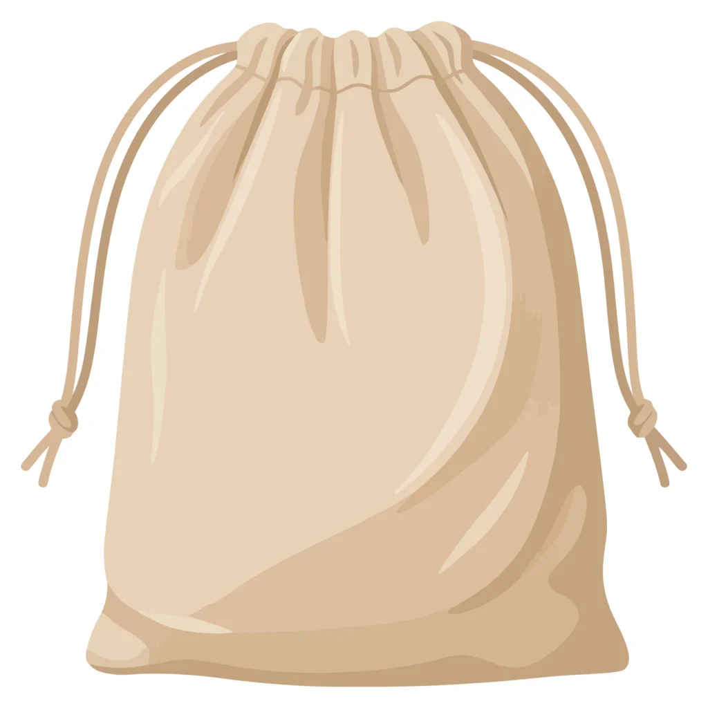 beige cloth drawstring pouch bag