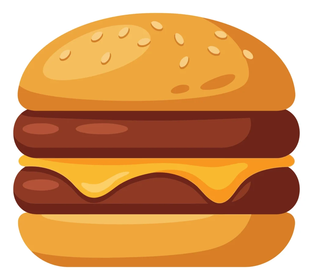 big tasty double cheeseburger with sesame bun, two meat patties and melted cheese isolated on white background