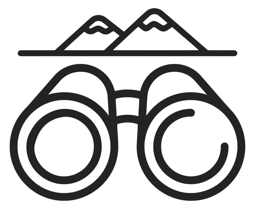 binoculars icon with mountain landscape symbol