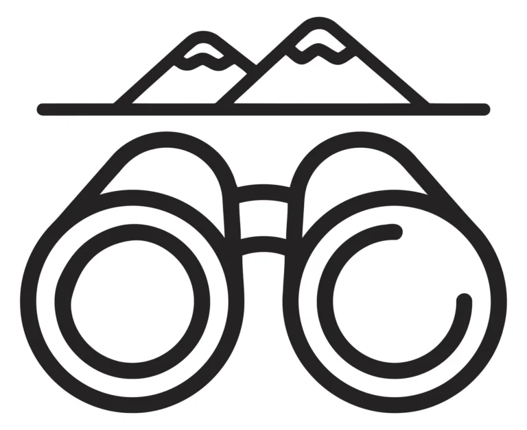 binoculars icon with mountain landscape symbol
