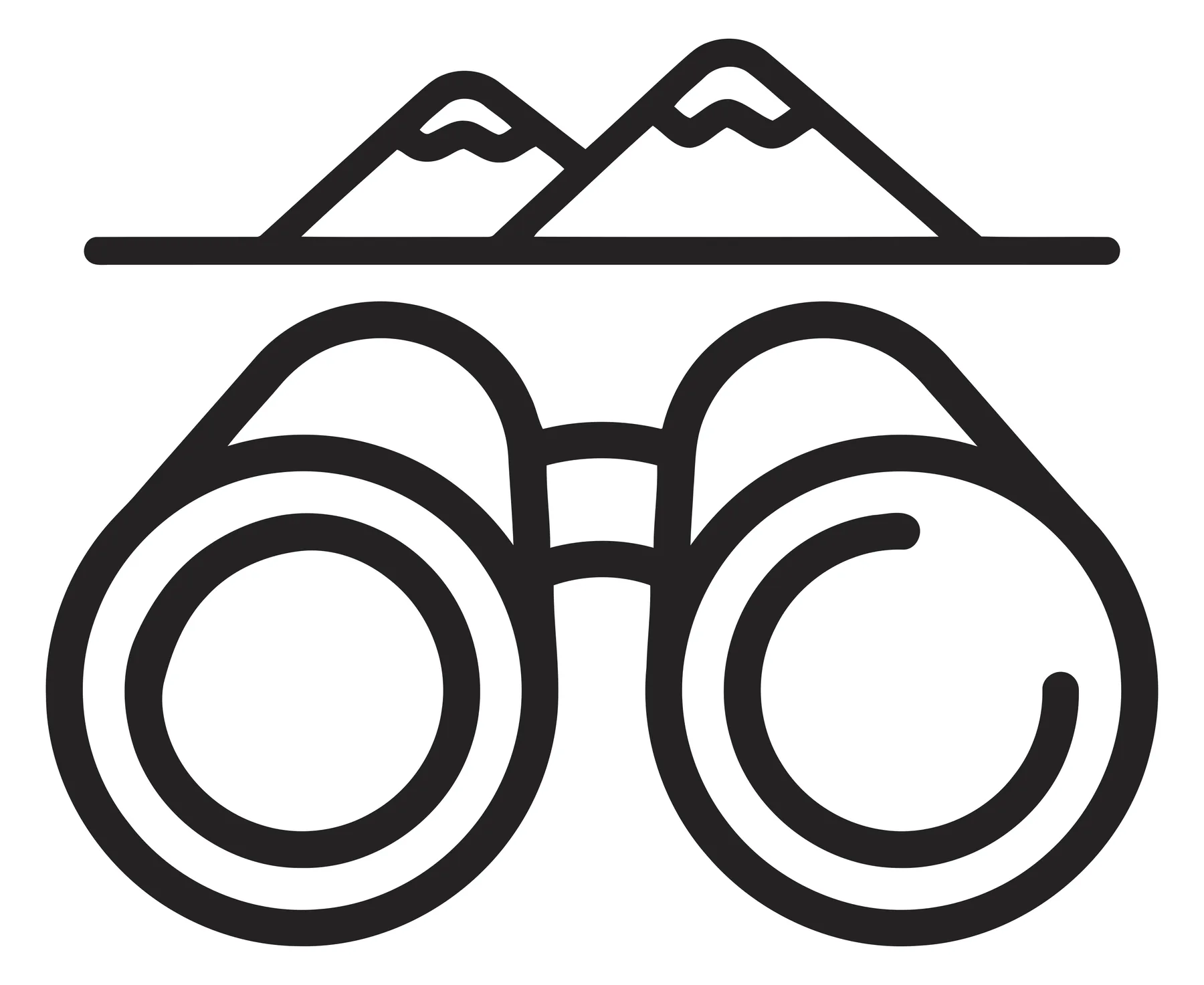 binoculars icon with mountain landscape symbol