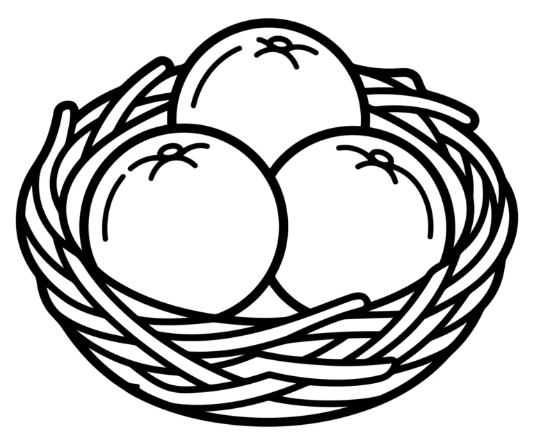 bird nest with three eggs coloring page black and white line art vector illustration