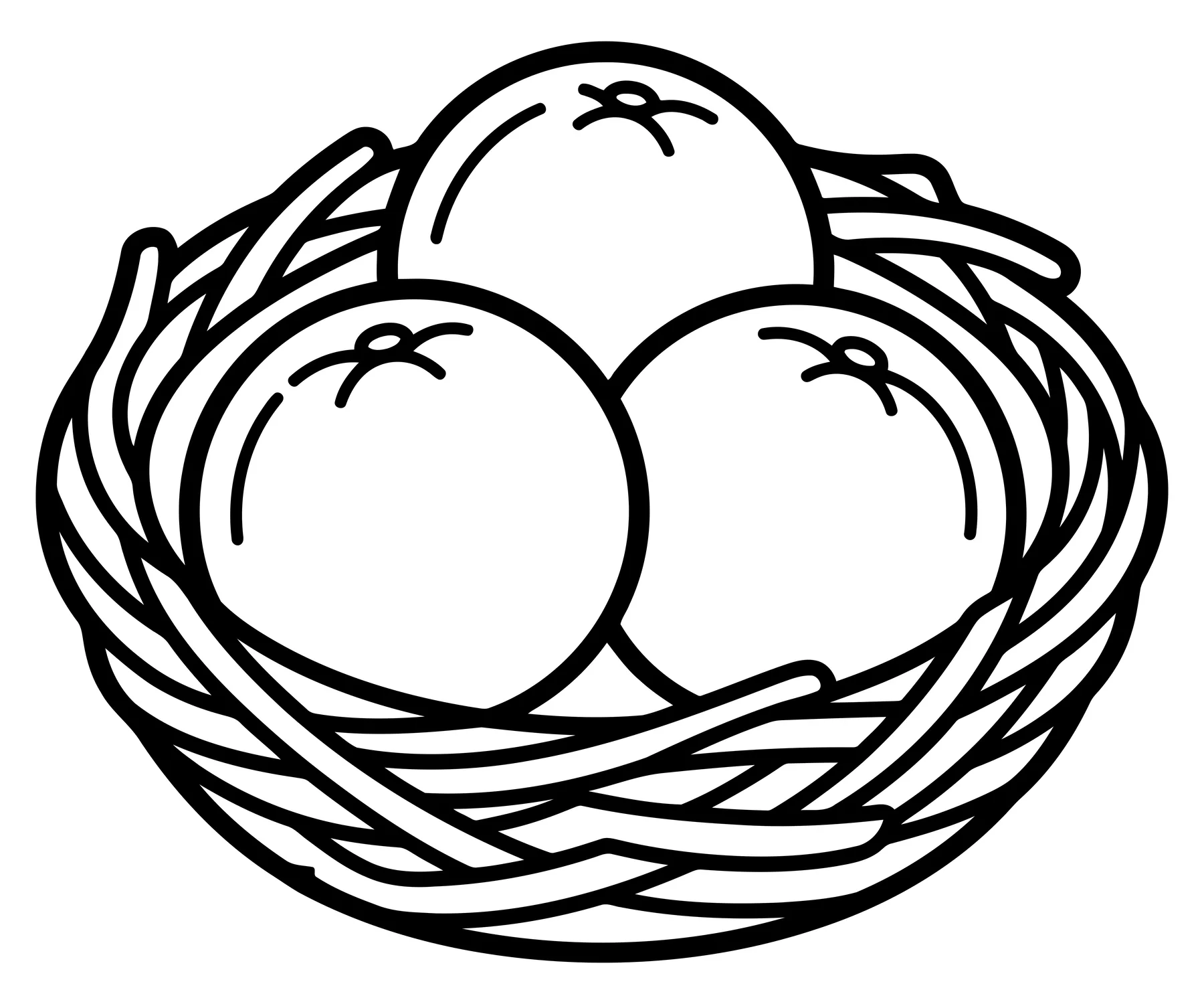Bird Nest with Three Eggs Coloring Page Line Art