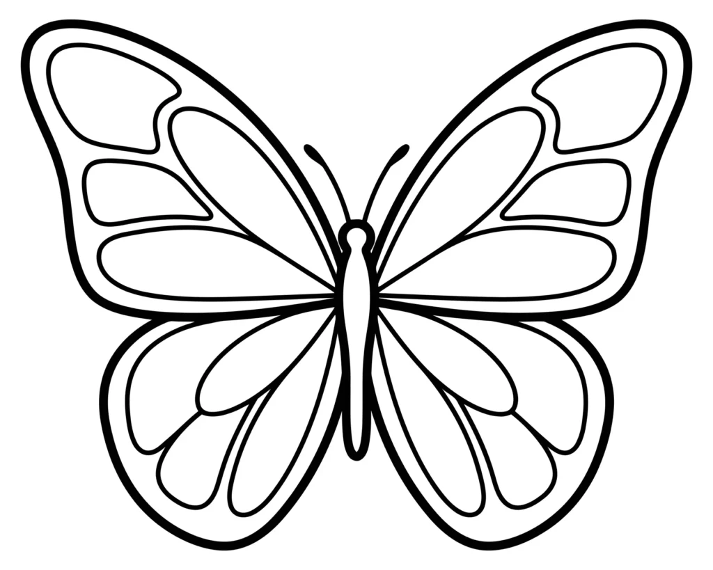 black and white line art illustration of a butterfly