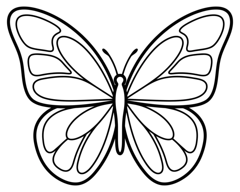 black and white line art illustration of a butterfly