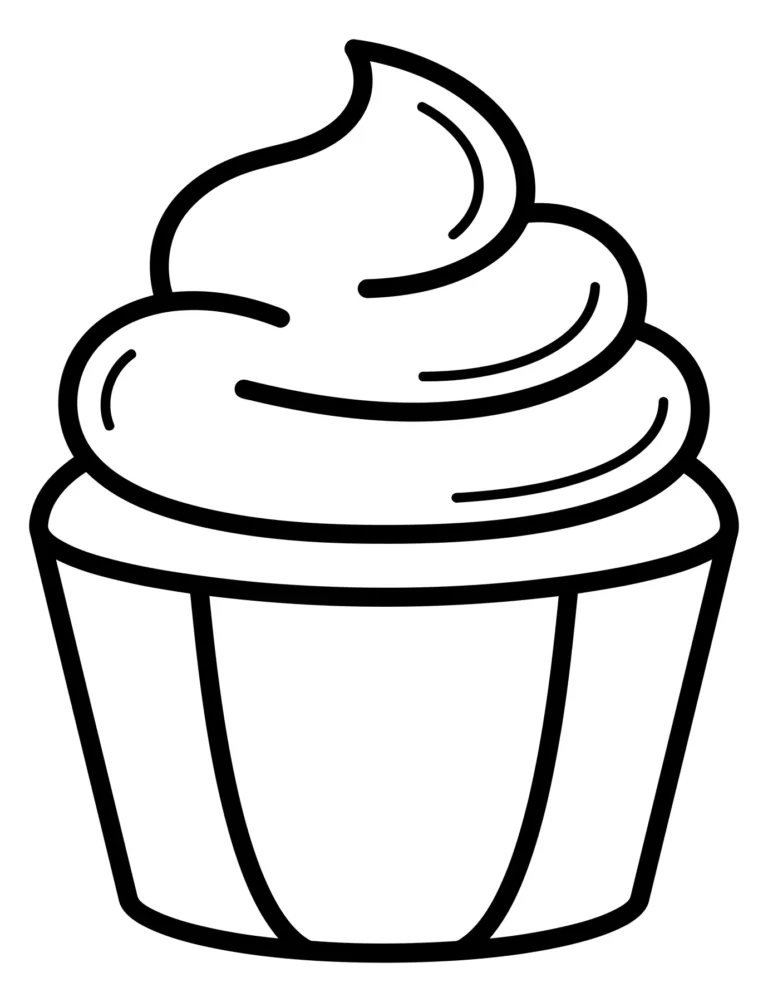 Minimalist Black and White Cupcake Line Art Illustration