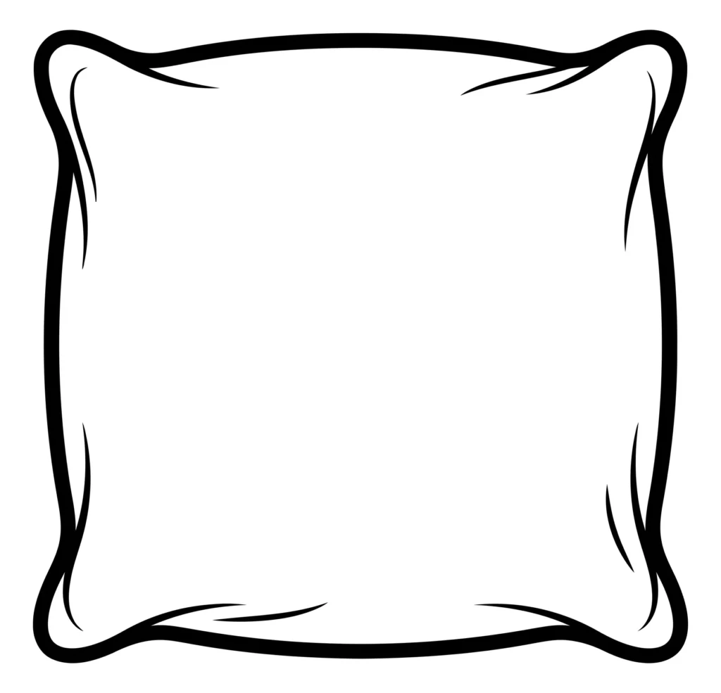 black and white line art illustration of a square decorative throw pillow