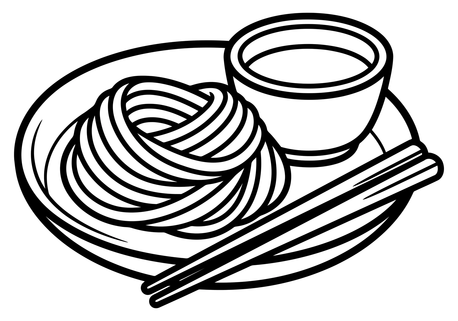 Zaru Soba Noodles with Dipping Sauce and Chopsticks Illustration