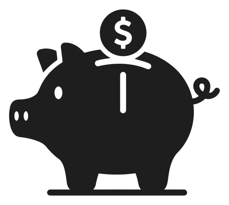 Black Piggy Bank Icon with Dollar Sign for Savings