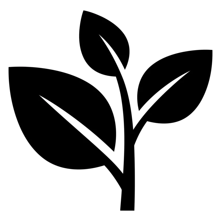 black silhouette icon of a small plant or sprout with three leaves