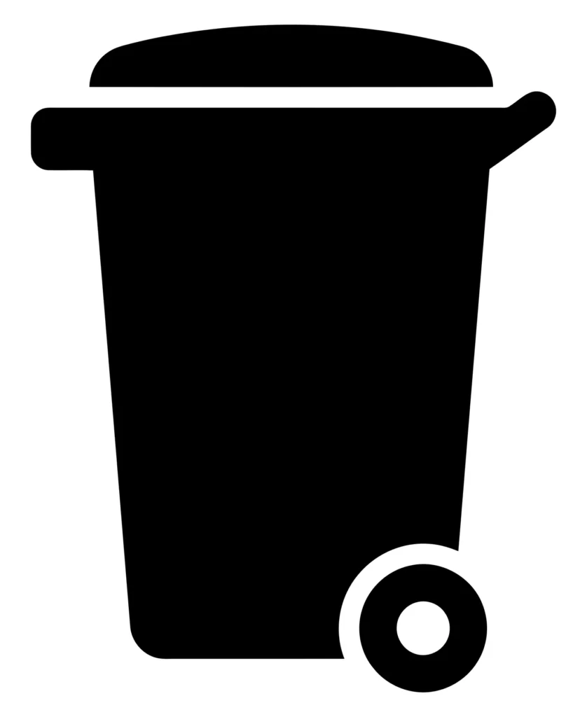 black silhouette icon of a wheelie bin for waste disposal