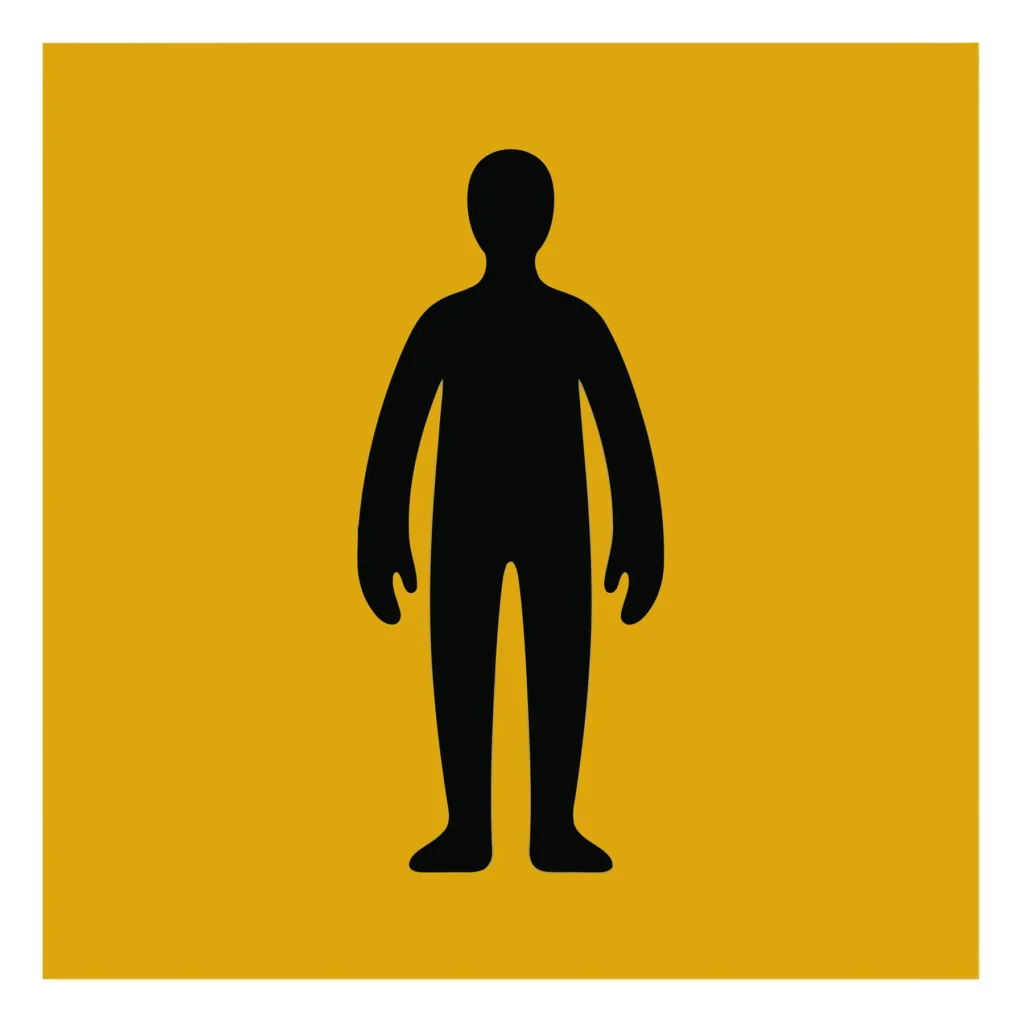 black silhouette of a human standing on yellow background vector icon