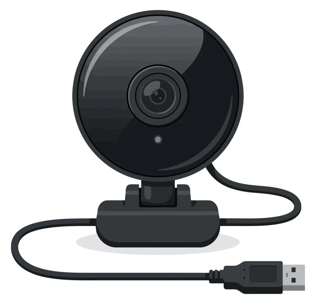 black webcam with usb cable and stand