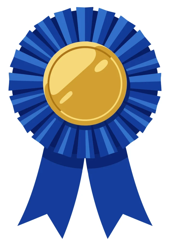 blue award ribbon with gold medal