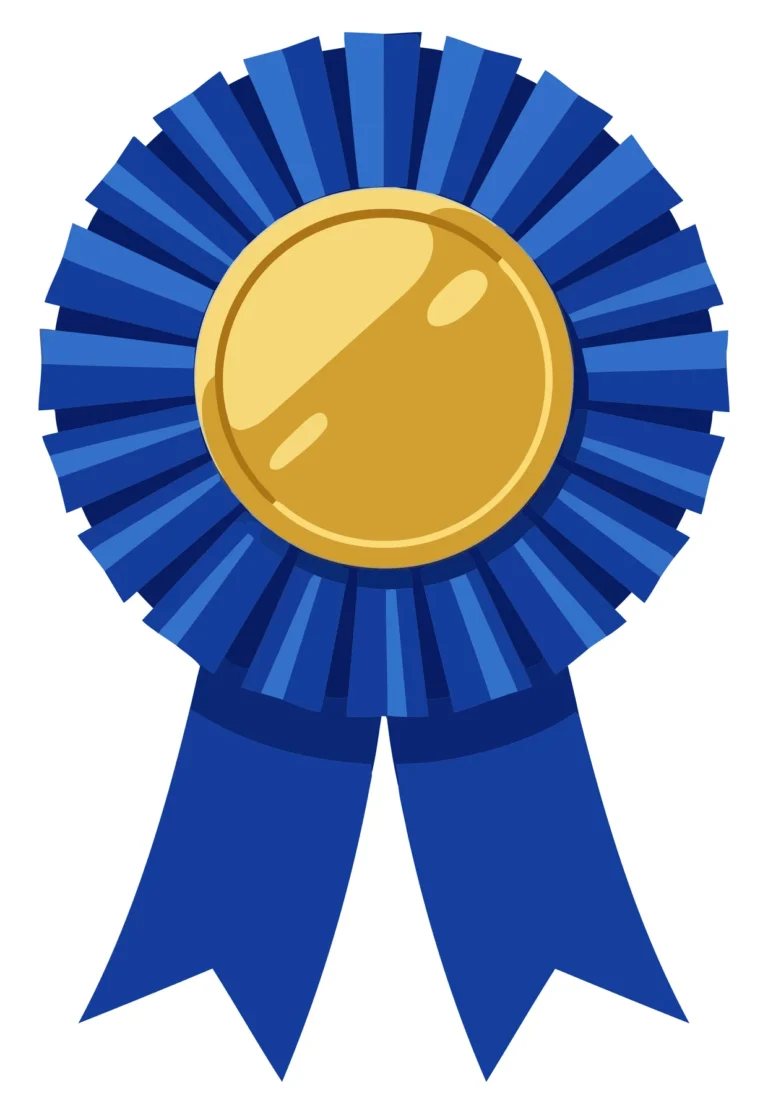 blue award ribbon with gold medal
