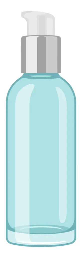 blue cosmetic bottle with a pump dispenser