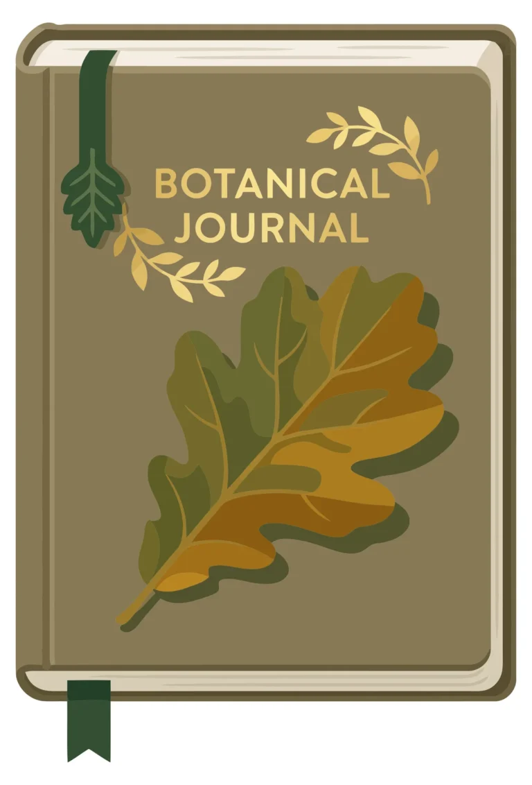 botanical journal notebook with an oak leaf illustration on the cover, vintage style diary for nature lovers, flat vector illustration of a