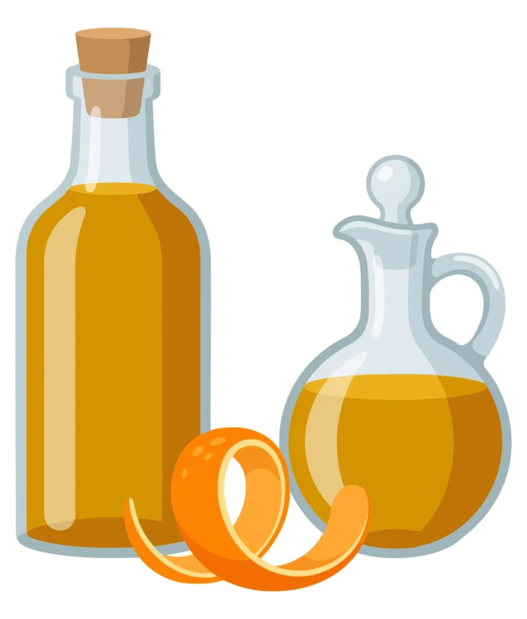 bottles of olive oil with orange peel isolated on white background