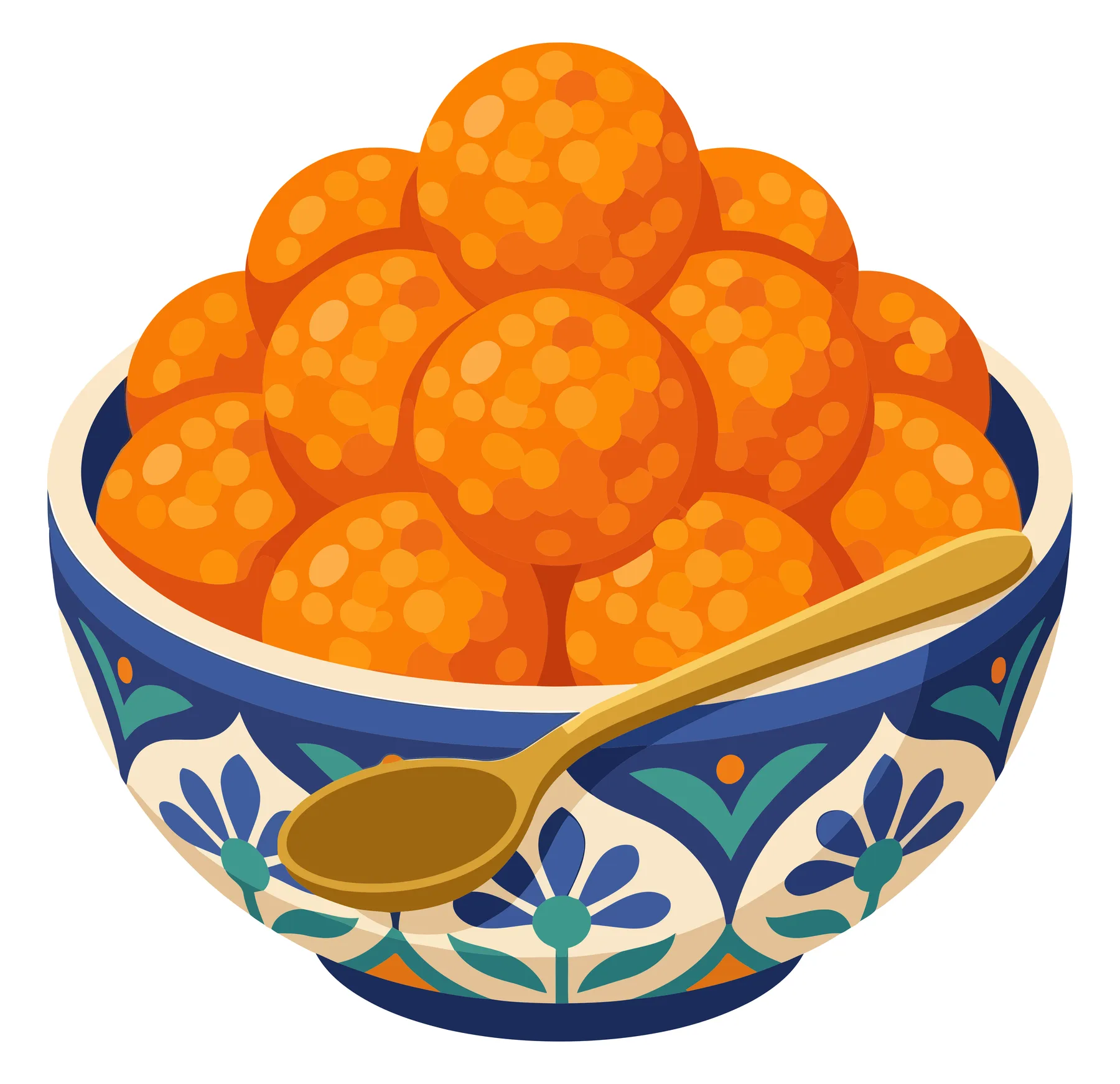 bowl of delicious traditional indian sweet motichoor ladoo, festive dessert for celebrations like diwali and weddings, vibrant orange spheri