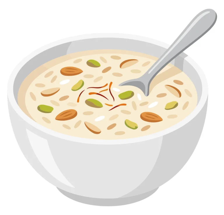 bowl of kheer or rice pudding garnished with almonds, pistachios and saffron strands