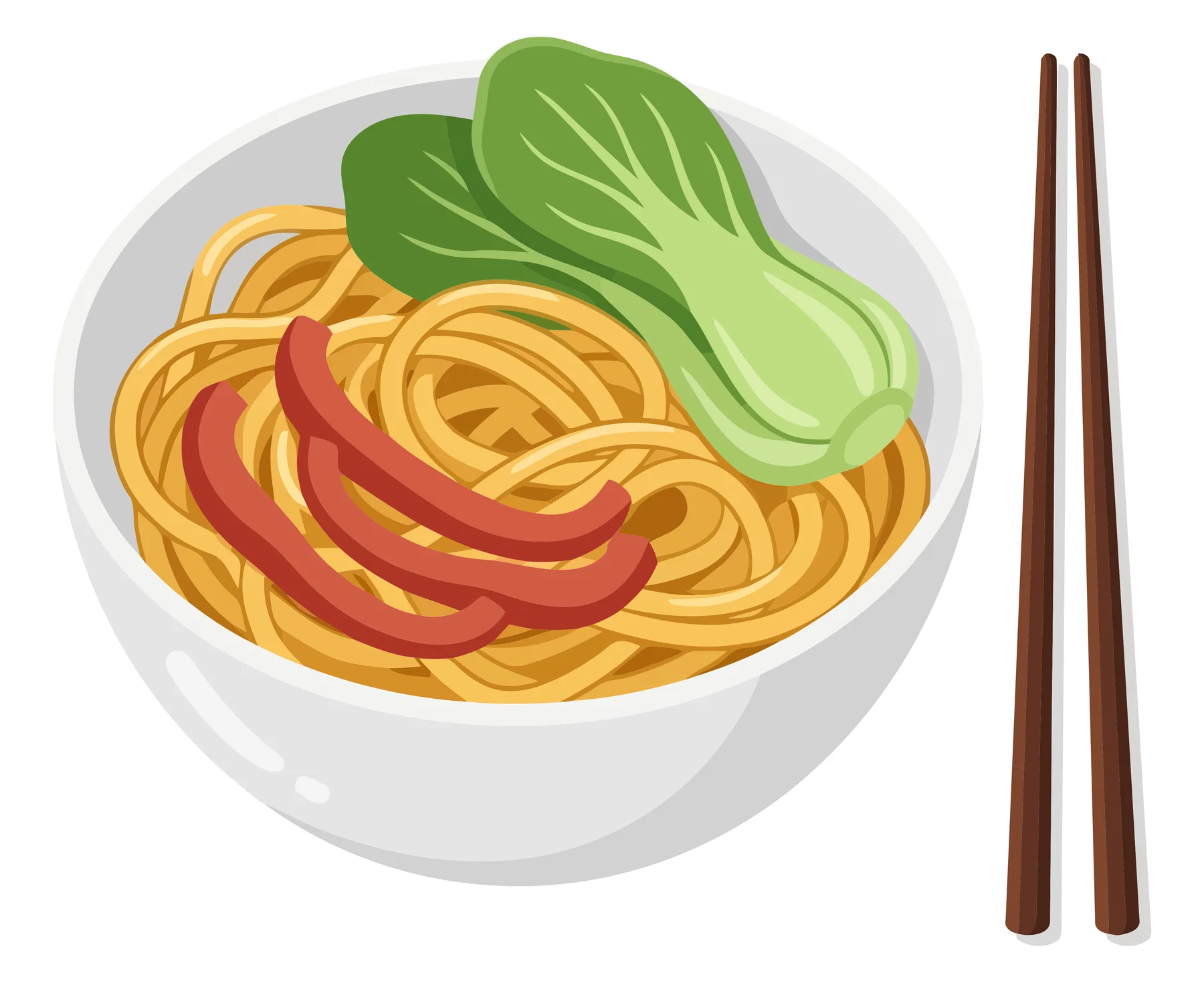 Bowl of Noodles with Bok Choy and Sliced Meat Illustration