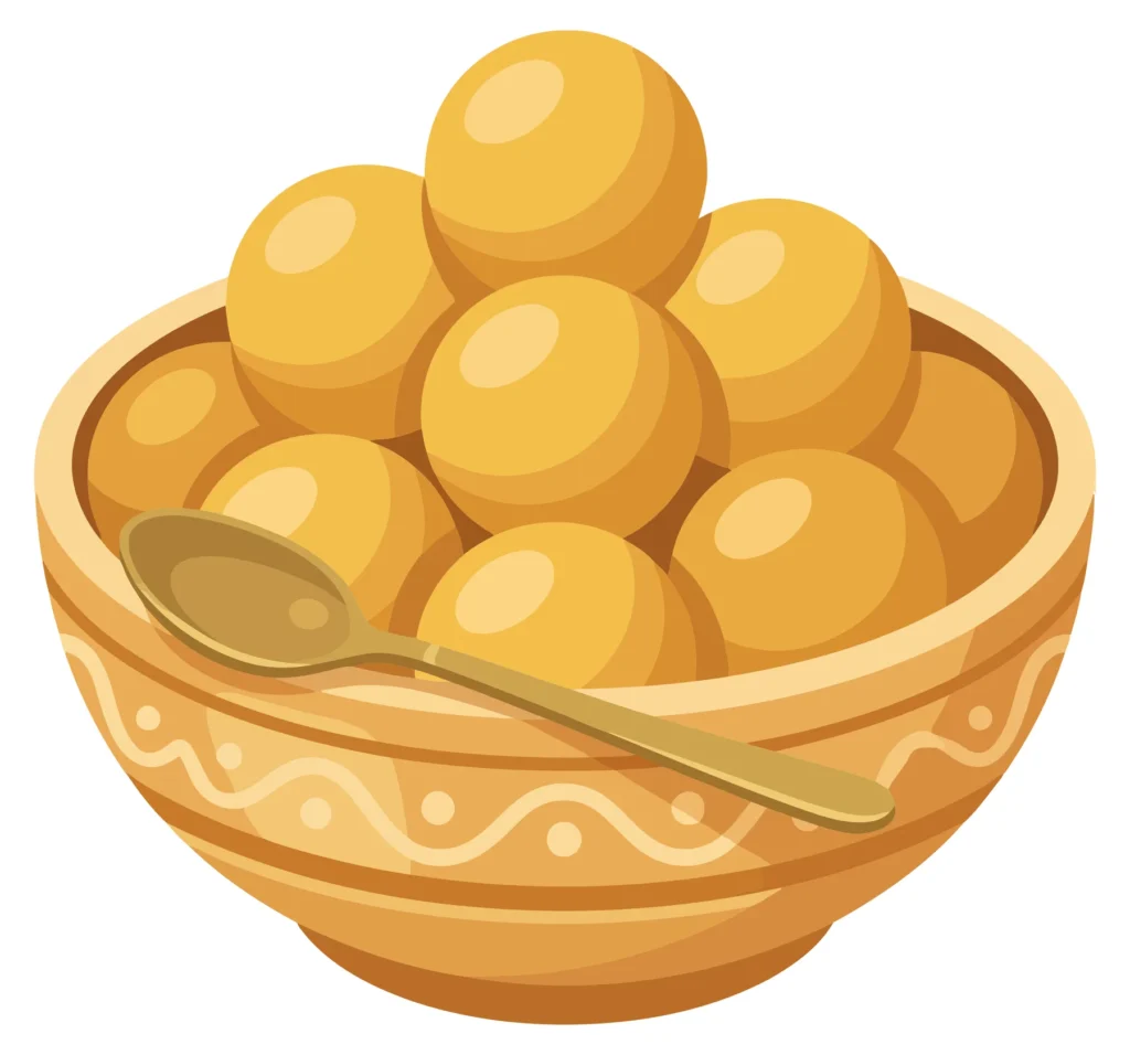 bowl of traditional indian sweet laddu or ladoo, a popular festive dessert made from gram flour, sugar, and ghee, presented in a decorative