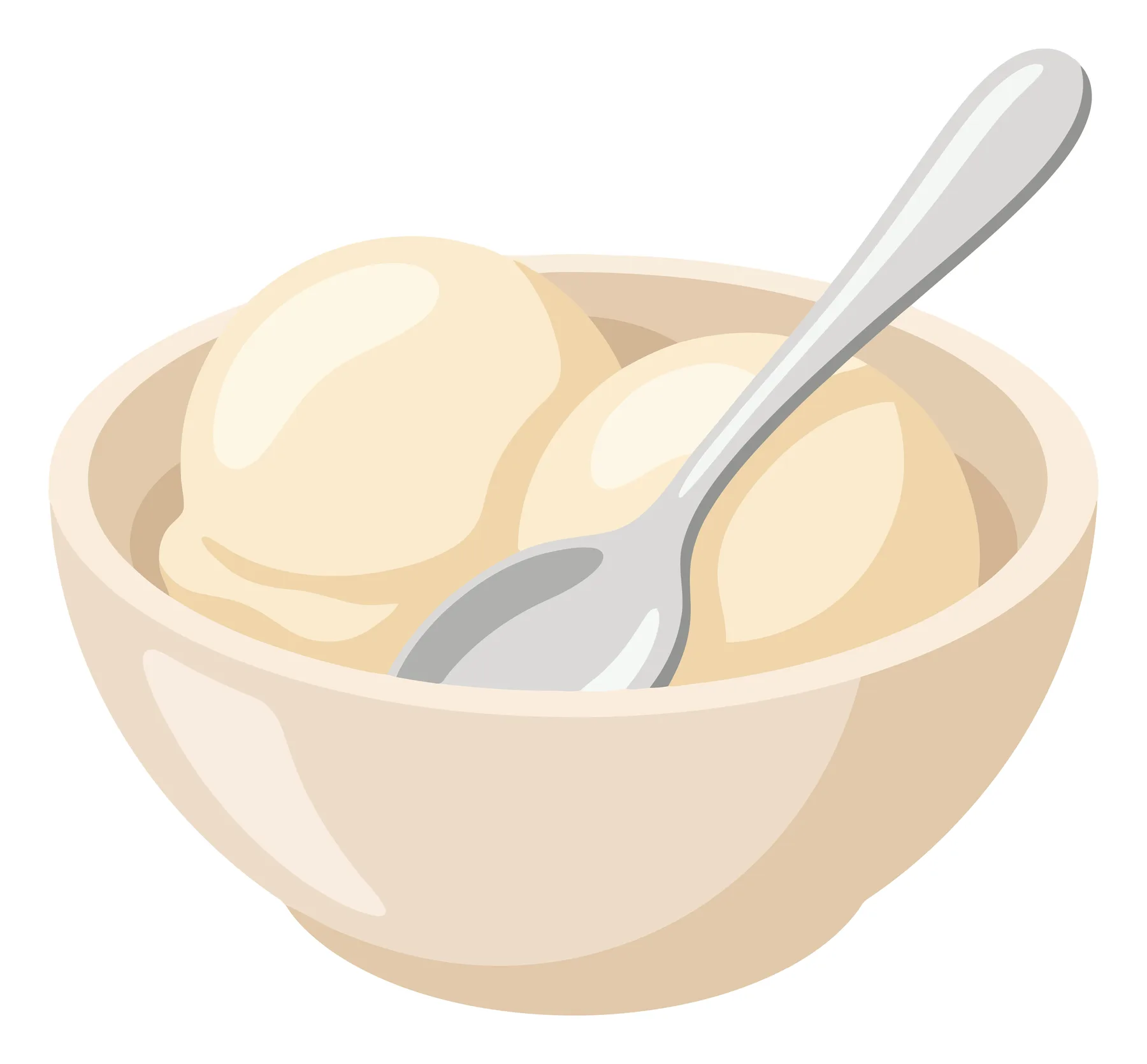 bowl of vanilla ice cream with spoon isolated on white background