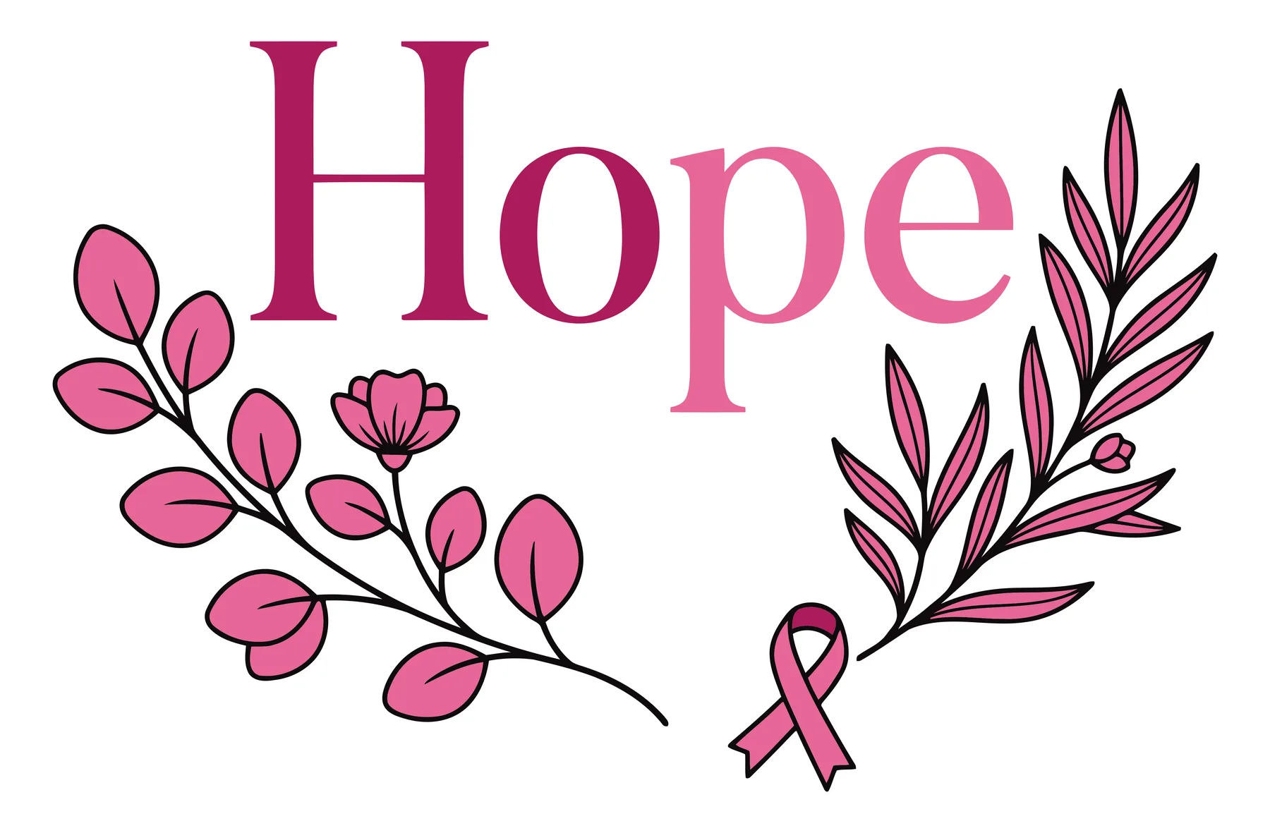 Breast Cancer Awareness Design with Hope Text and Pink Ribbon