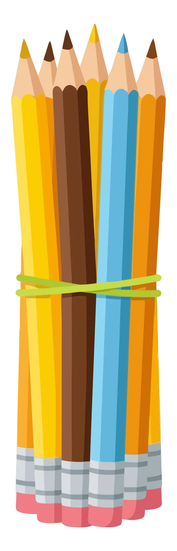 Colorful Wooden Pencils Bundled Together with Rubber Band