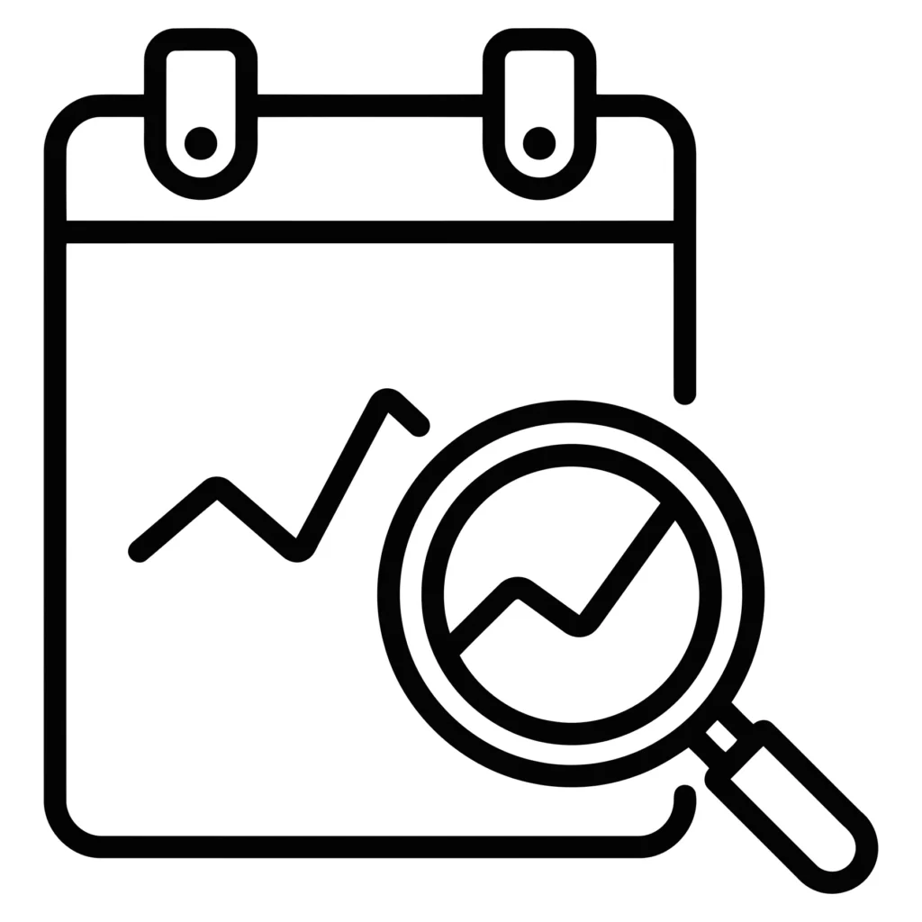 calendar and data analysis icon representing scheduled performance tracking