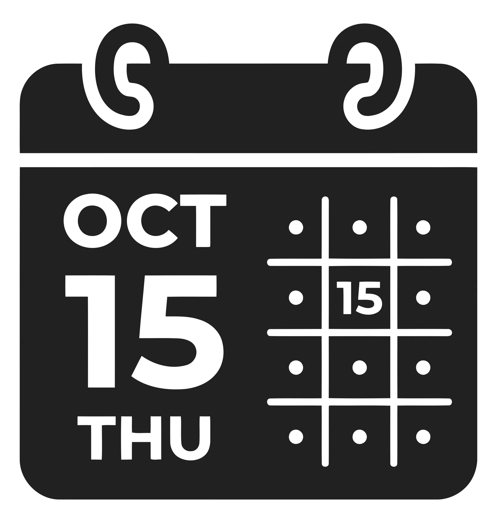 Black Calendar Date Icon for October 15th