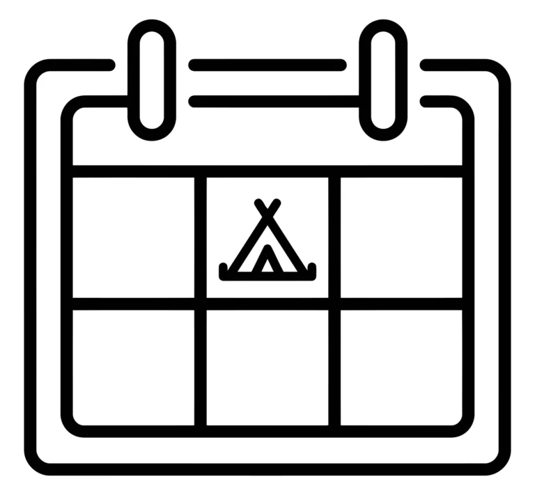 calendar icon with a tent symbol, representing camping schedule, vacation planning, or outdoor event
