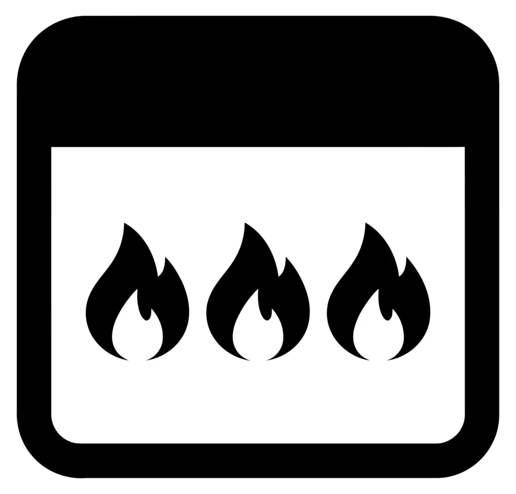 calendar icon with three fire symbols representing a hot or trending date