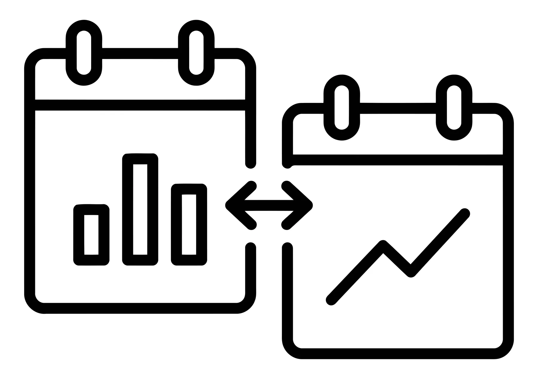 calendar icons with bar and line charts representing timebased data analysis
