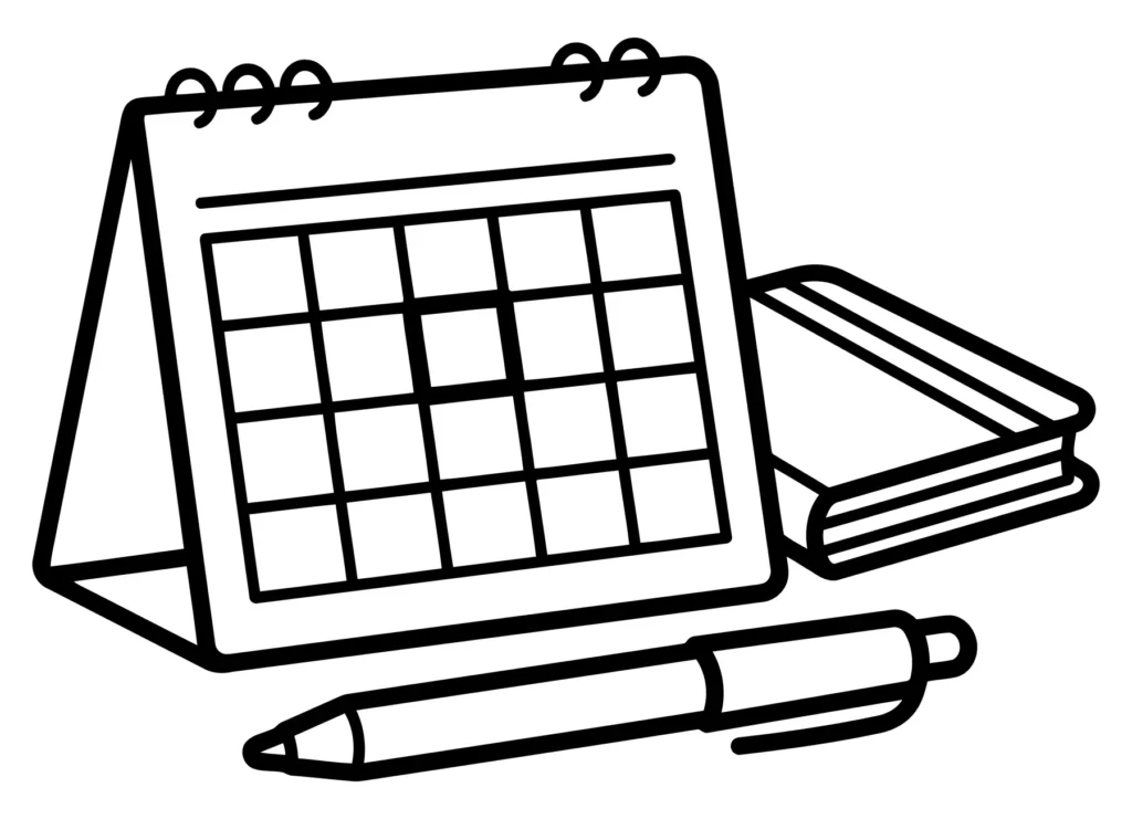 calendar with pen and notebook icon