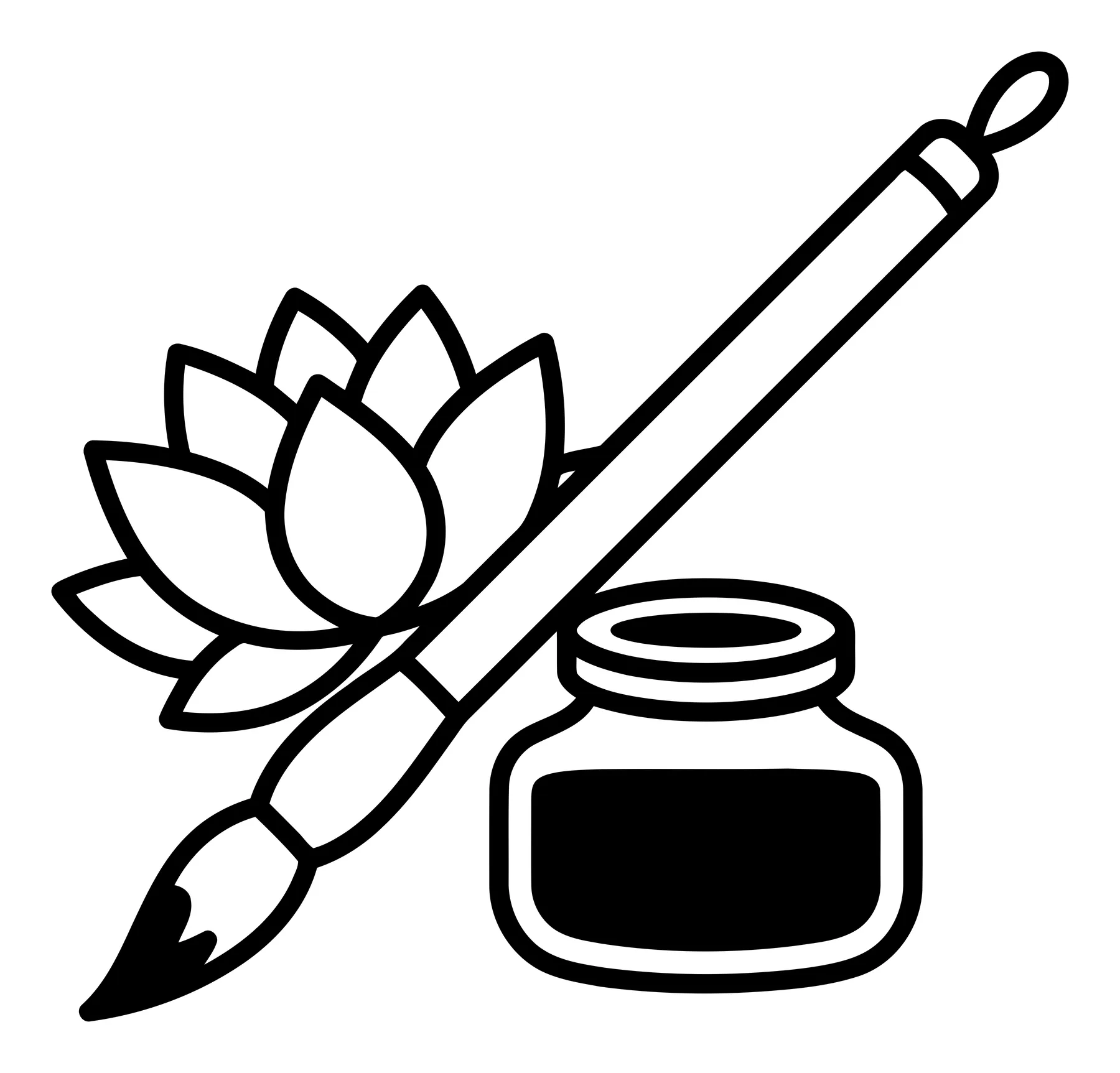 Calligraphy Brush, Ink Pot, and Lotus Flower Icon