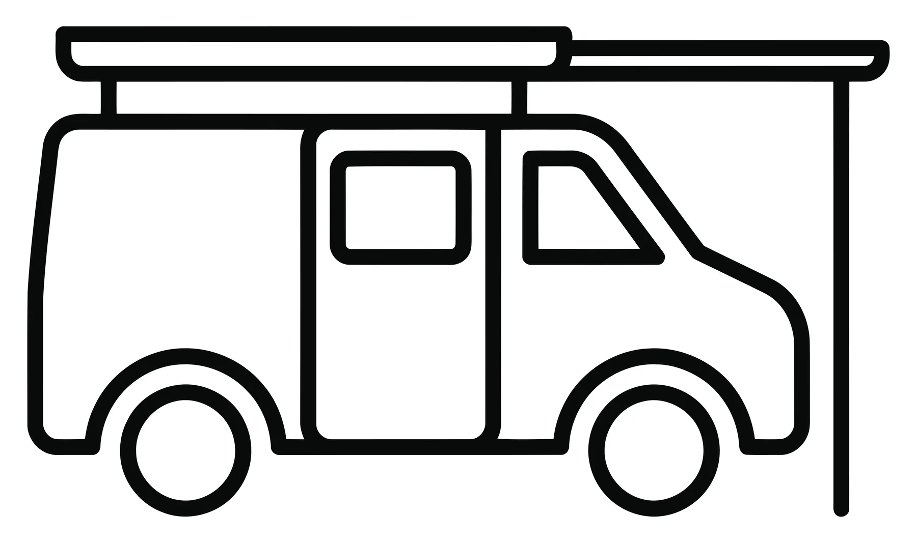 Minimalist Camper Van with Awning Line Art Icon