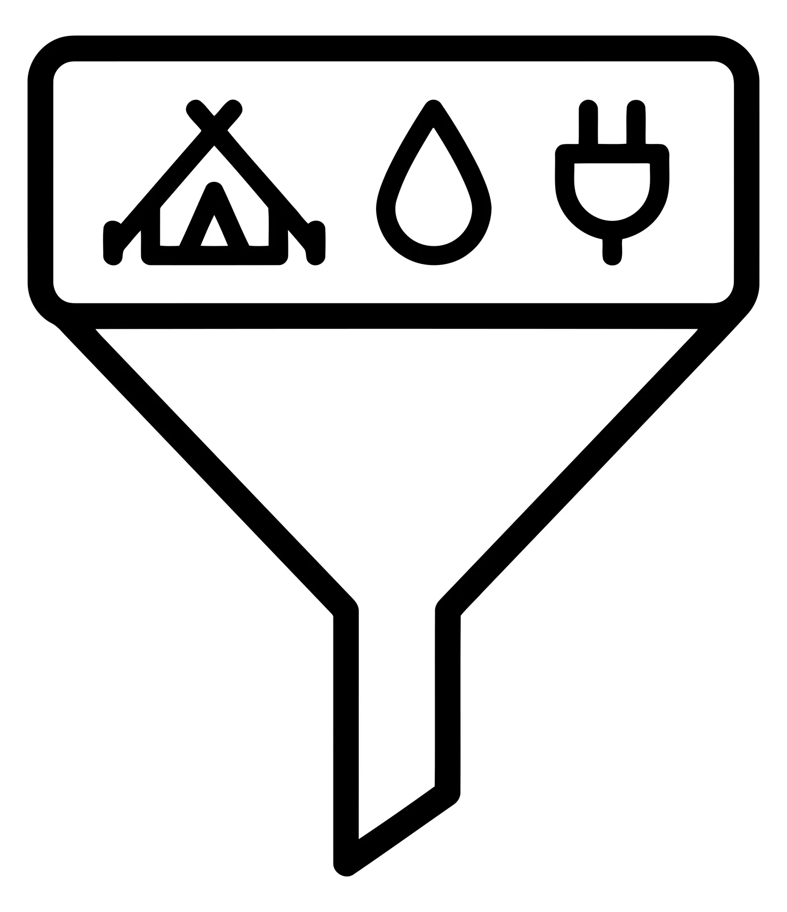 Camping Amenities Filter Icon Set with Tent, Water, and Electricity Symbols