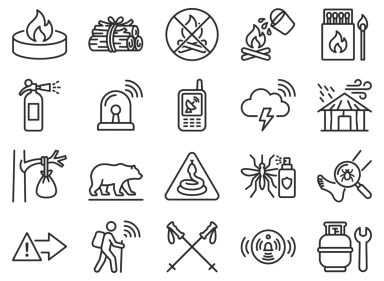 Camping and Outdoor Safety Icons Vector Set