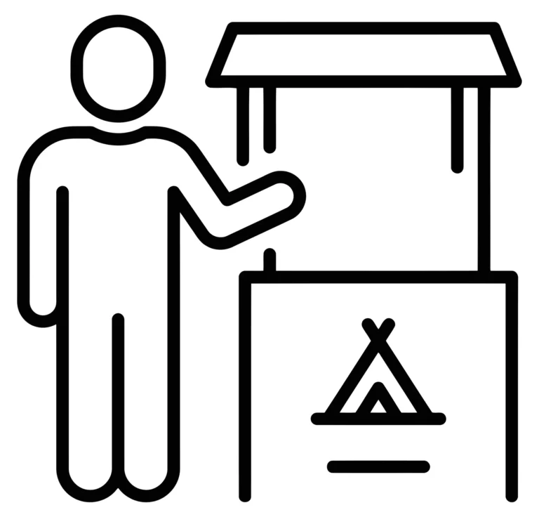 camping booth icon representing outdoor event or information stand