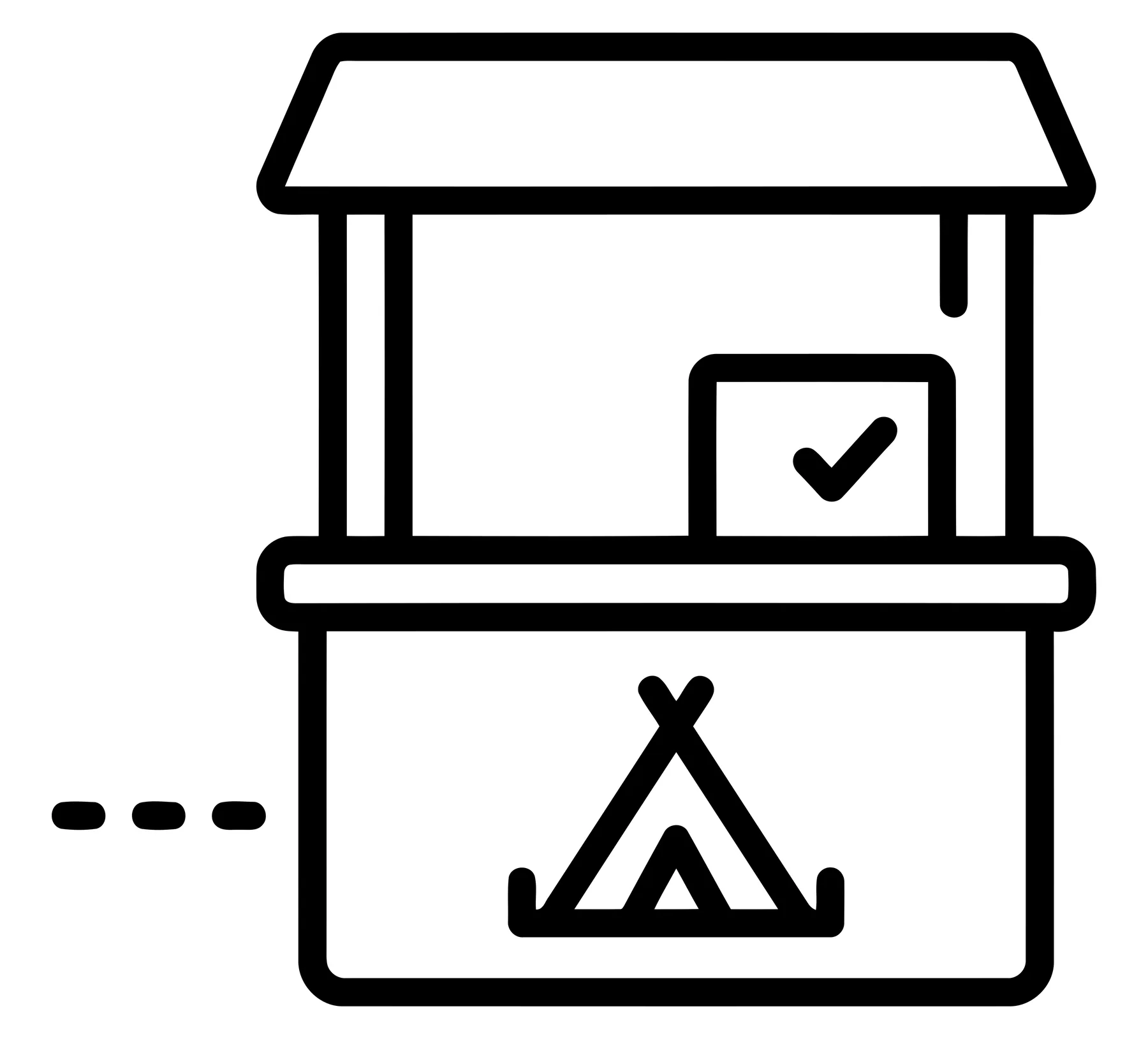 Camping Information Booth Icon with Tent and Checkmark