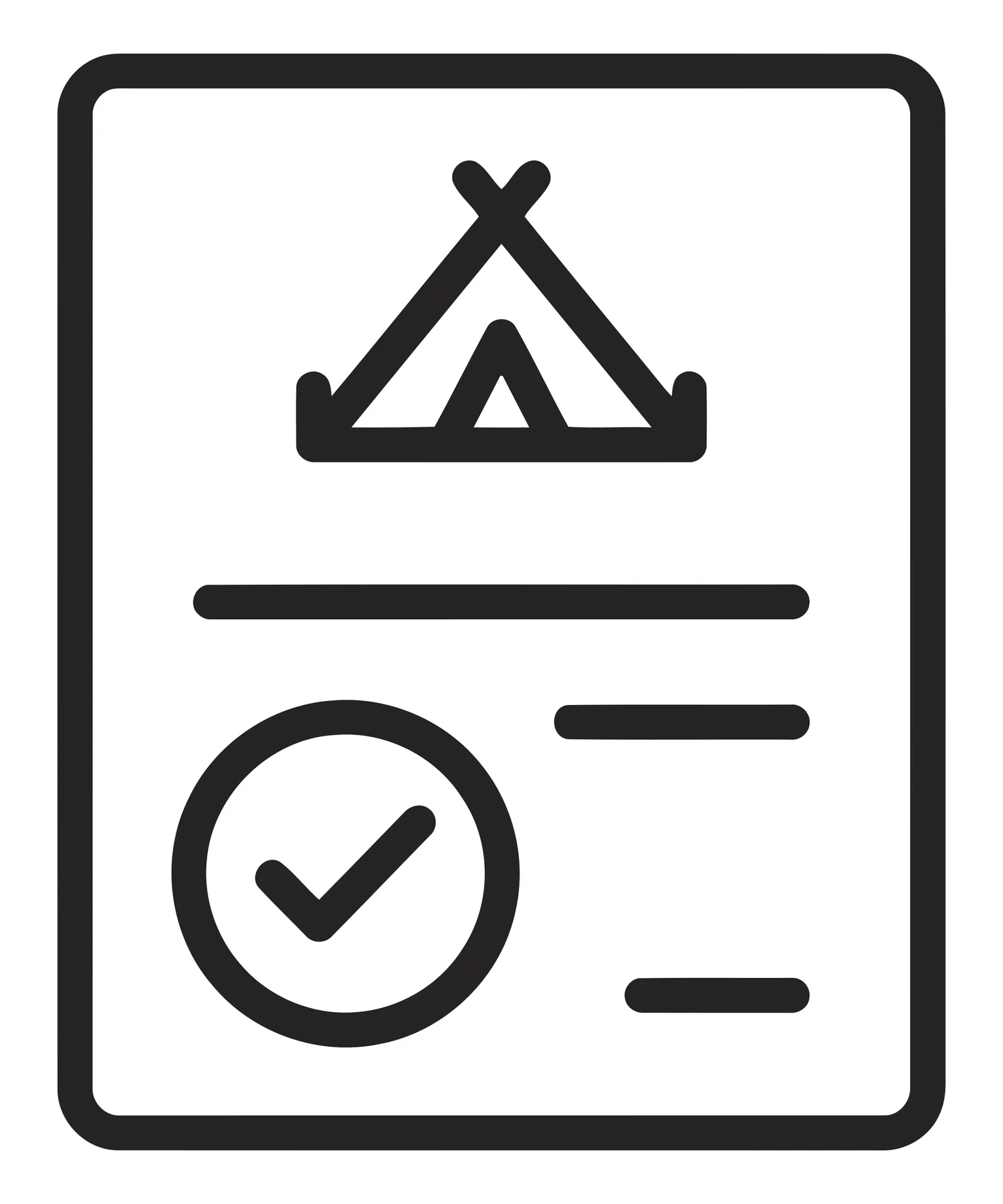 Camping Reservation Document Icon with Tent and Checkmark