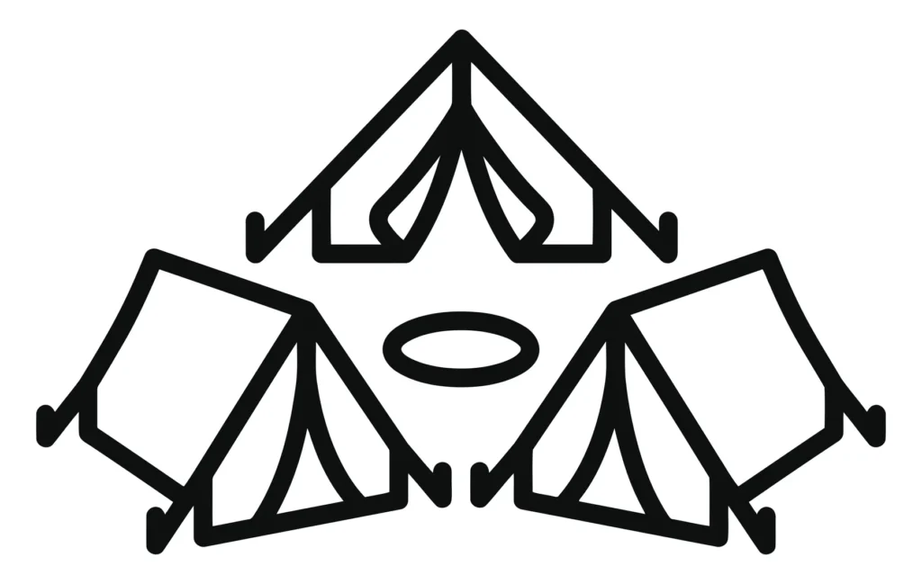 camping site with tents and campfire icon