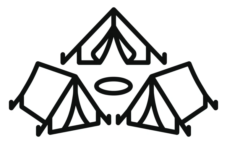 camping site with tents and campfire icon