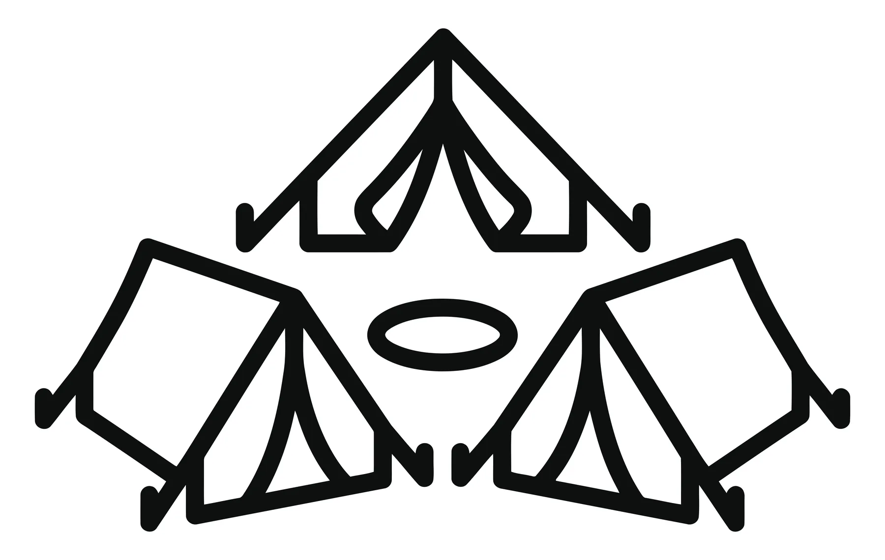 Minimalist Camping Site Icon with Tents and Campfire