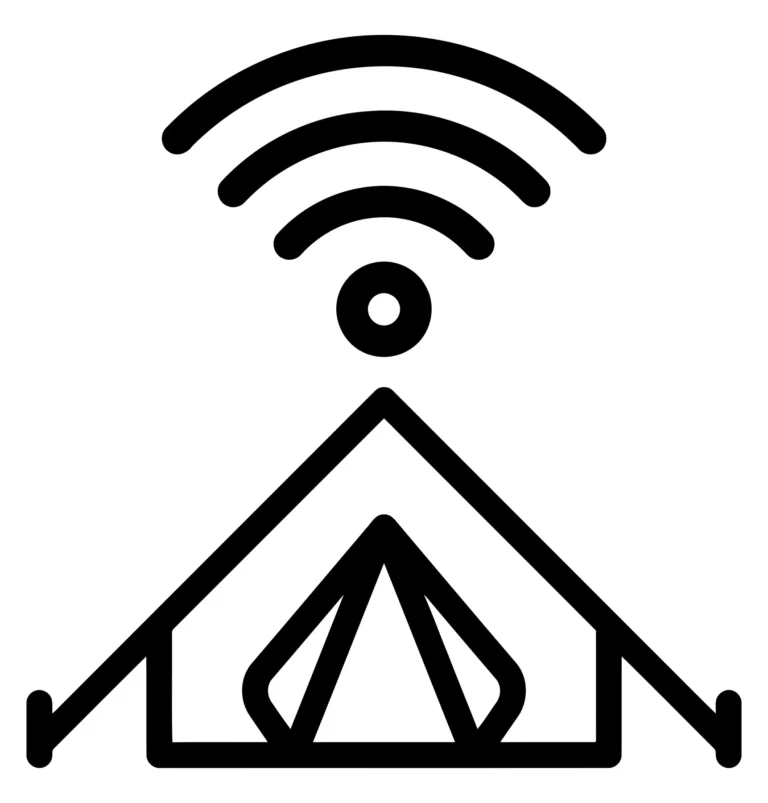 camping site with wifi signal icon representing wireless internet access in nature