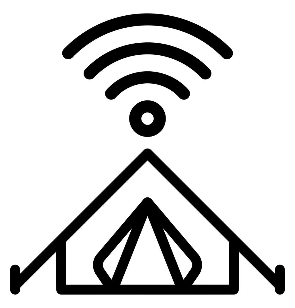 camping site with wifi signal icon representing wireless internet access in nature
