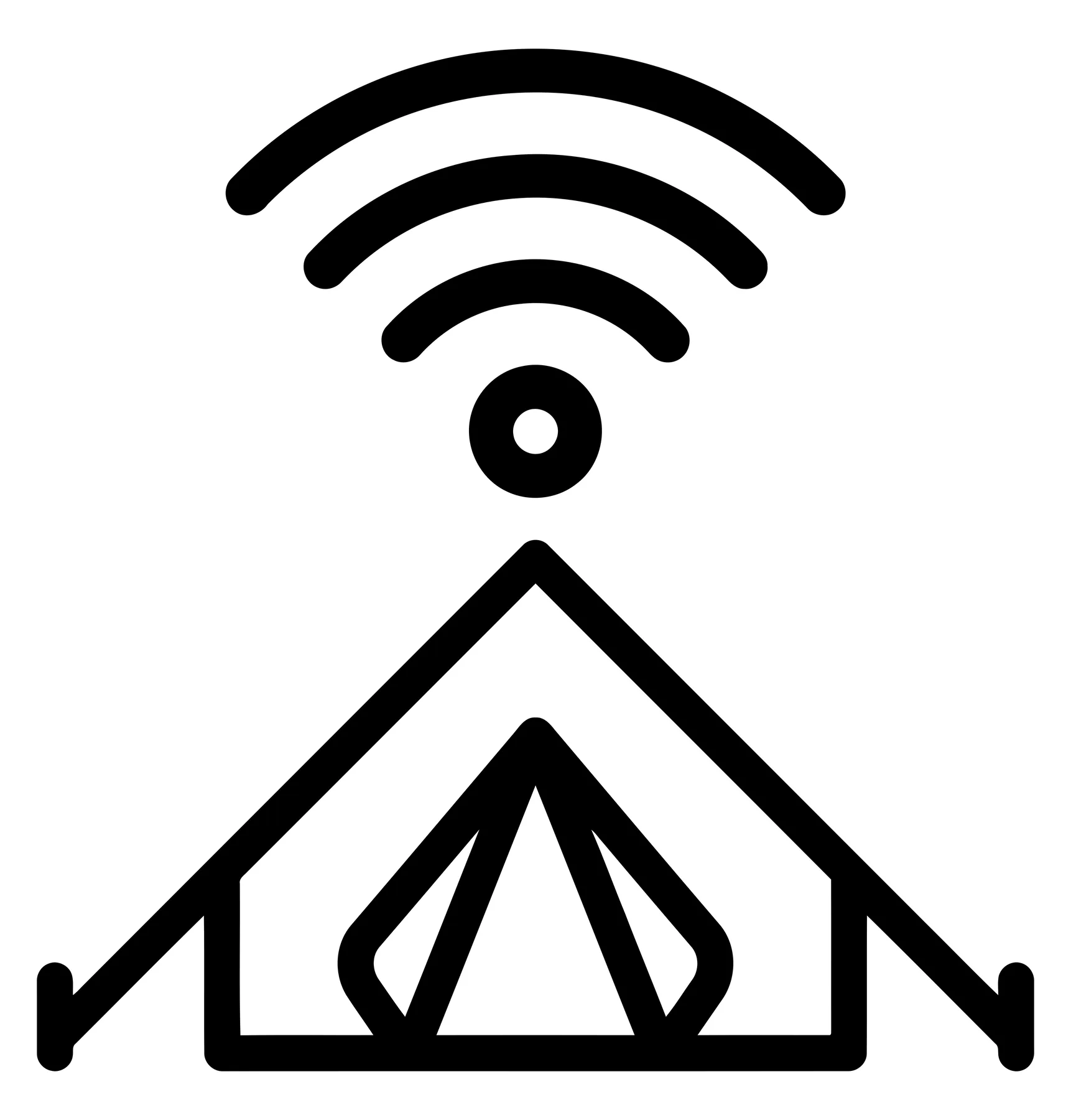 camping site with wifi signal icon representing wireless internet access in nature