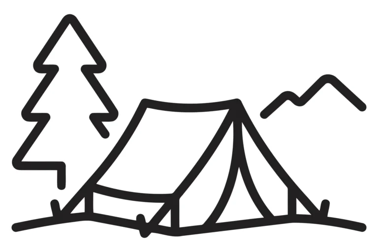 camping tent in nature with tree and mountains icon